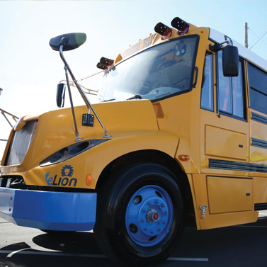 Angled view of a school bus